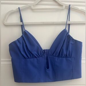 Zara Blue Crop Top with Plunging Neck Line | Size: S